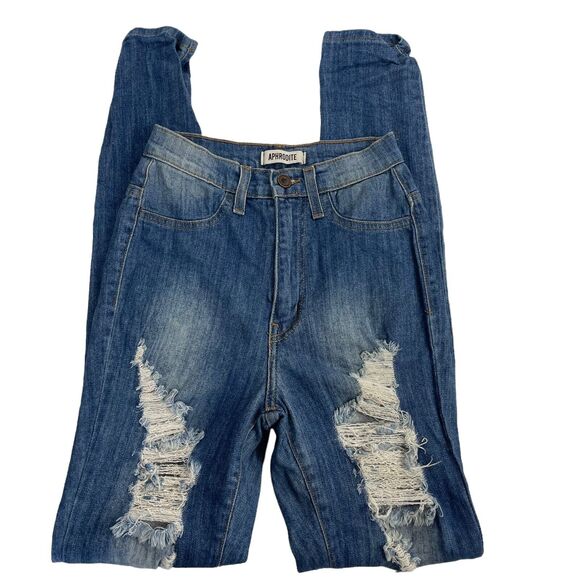 Aphrodite High-Rise Curvy Destructed Skinny Ankle Jeans Blue Size 5 - Picture 4 of 6